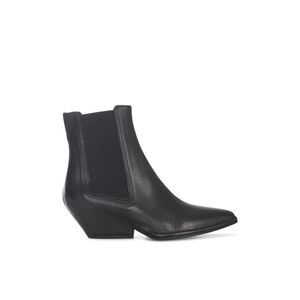 DEL CARLO Women's Pointed Toe Stacked Heel Chelsea Boots Women BLACK